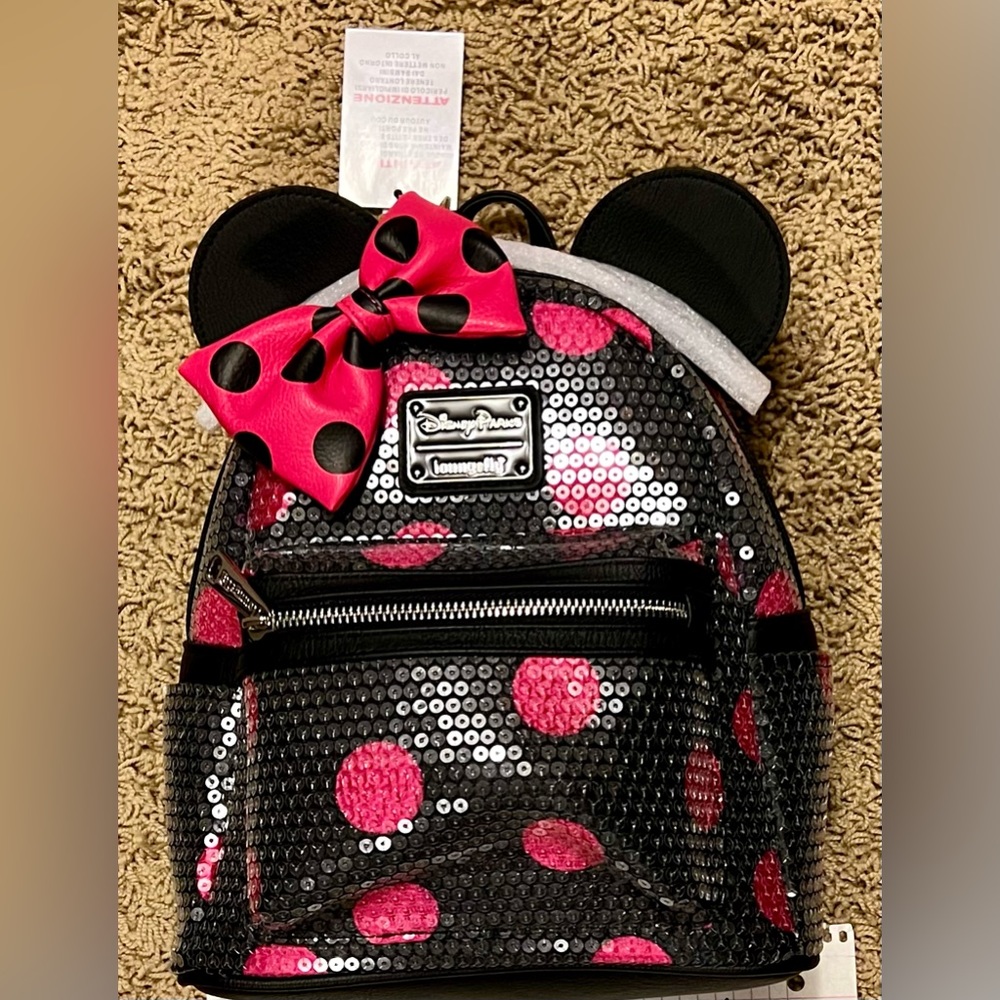 Loungefly sequin polka dot Minnie backpack